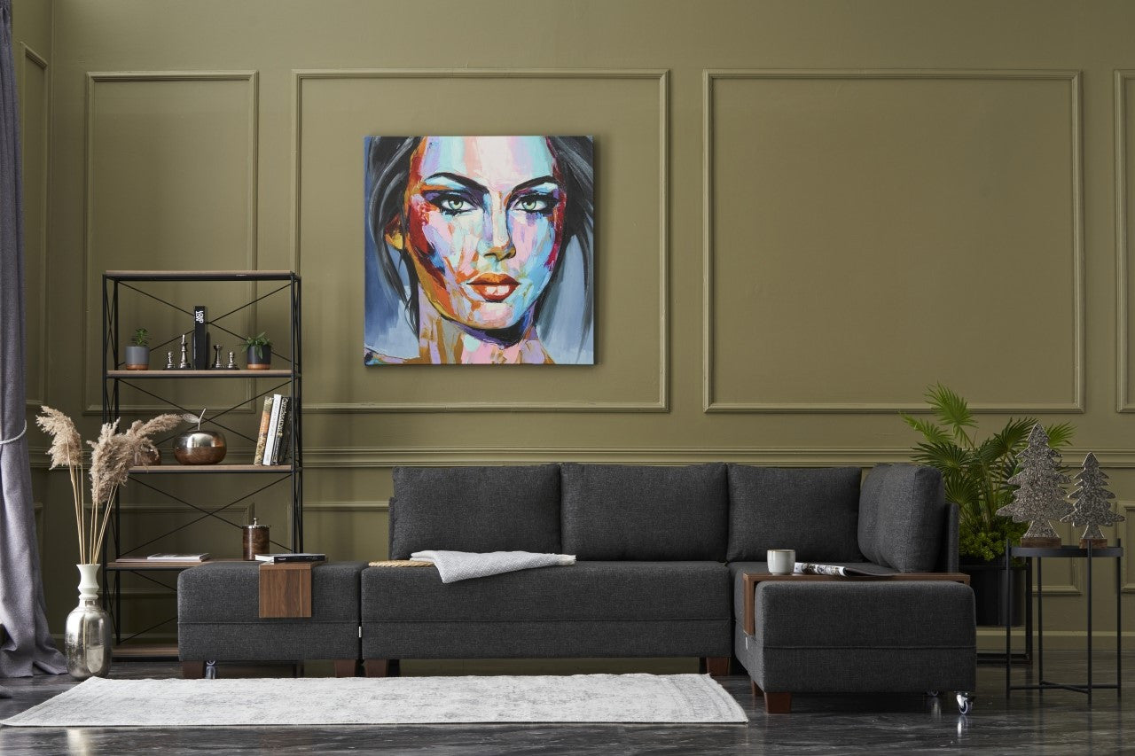 Sofá-cama de canto moderno, antracite, 210 x 280 cm | Estrutura de madeira, 100% algodão e poliéster, espuma 32 DNS | Elegante e funcional para qualquer espaço
