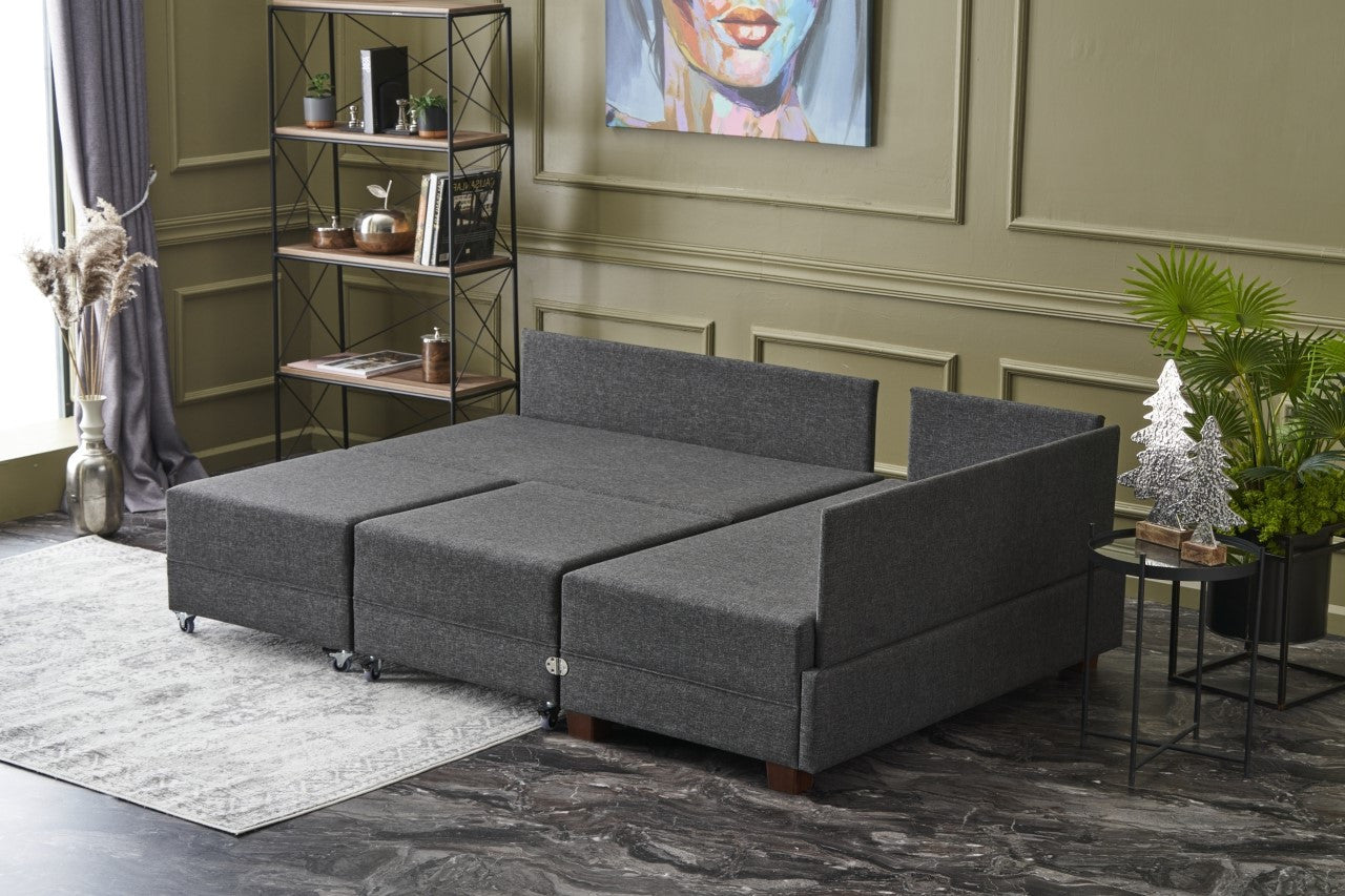 Sofá-cama de canto moderno, antracite, 210 x 280 cm | Estrutura de madeira, 100% algodão e poliéster, espuma 32 DNS | Elegante e funcional para qualquer espaço