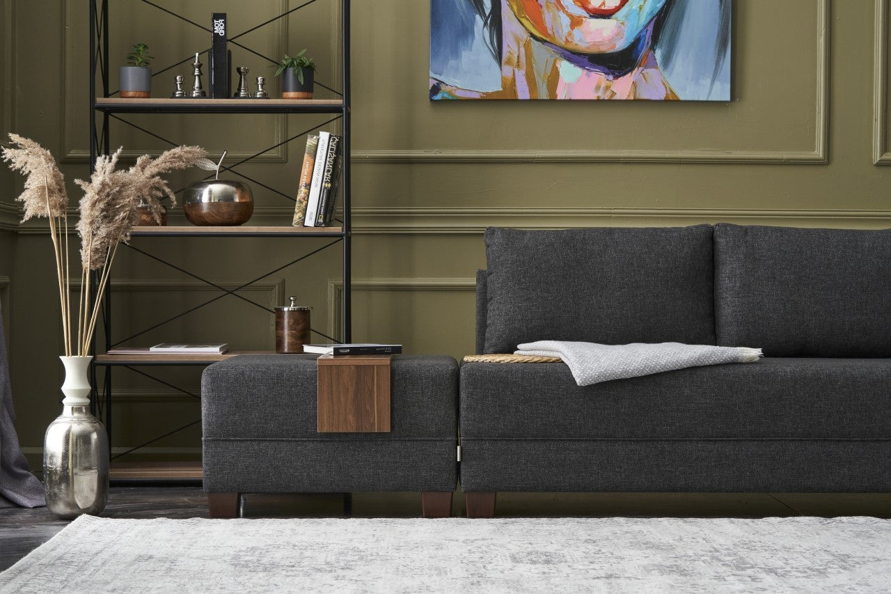 Sofá-cama de canto moderno, antracite, 210 x 280 cm | Estrutura de madeira, 100% algodão e poliéster, espuma 32 DNS | Elegante e funcional para qualquer espaço