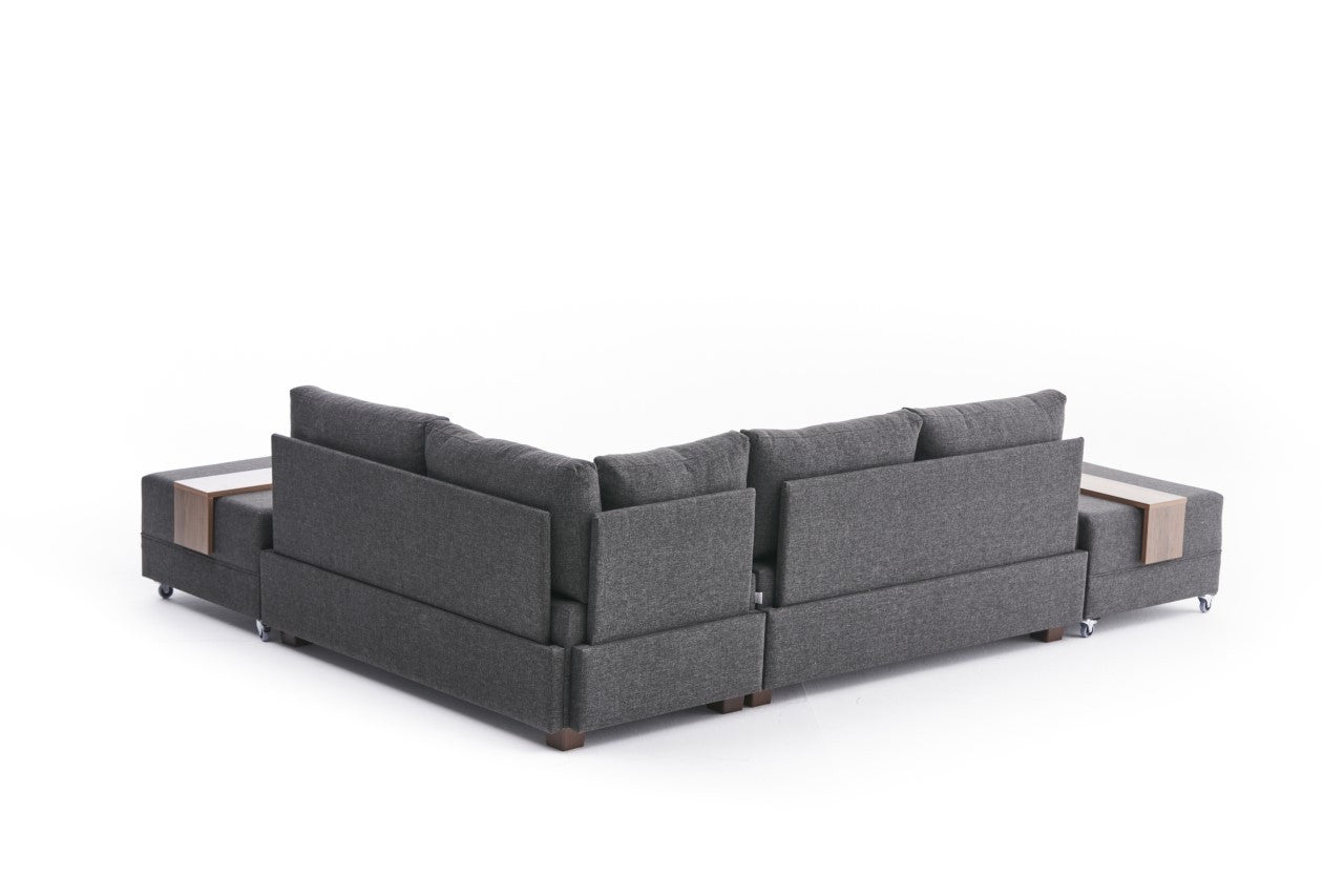 Sofá-cama de canto moderno, antracite, 210 x 280 cm | Estrutura de madeira, 100% algodão e poliéster, espuma 32 DNS | Elegante e funcional para qualquer espaço