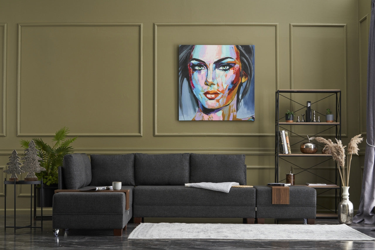 Sofá-cama de canto moderno, antracite, 210 x 280 cm | Estrutura de madeira, 100% algodão e poliéster, espuma 32 DNS | Elegante e funcional para qualquer espaço