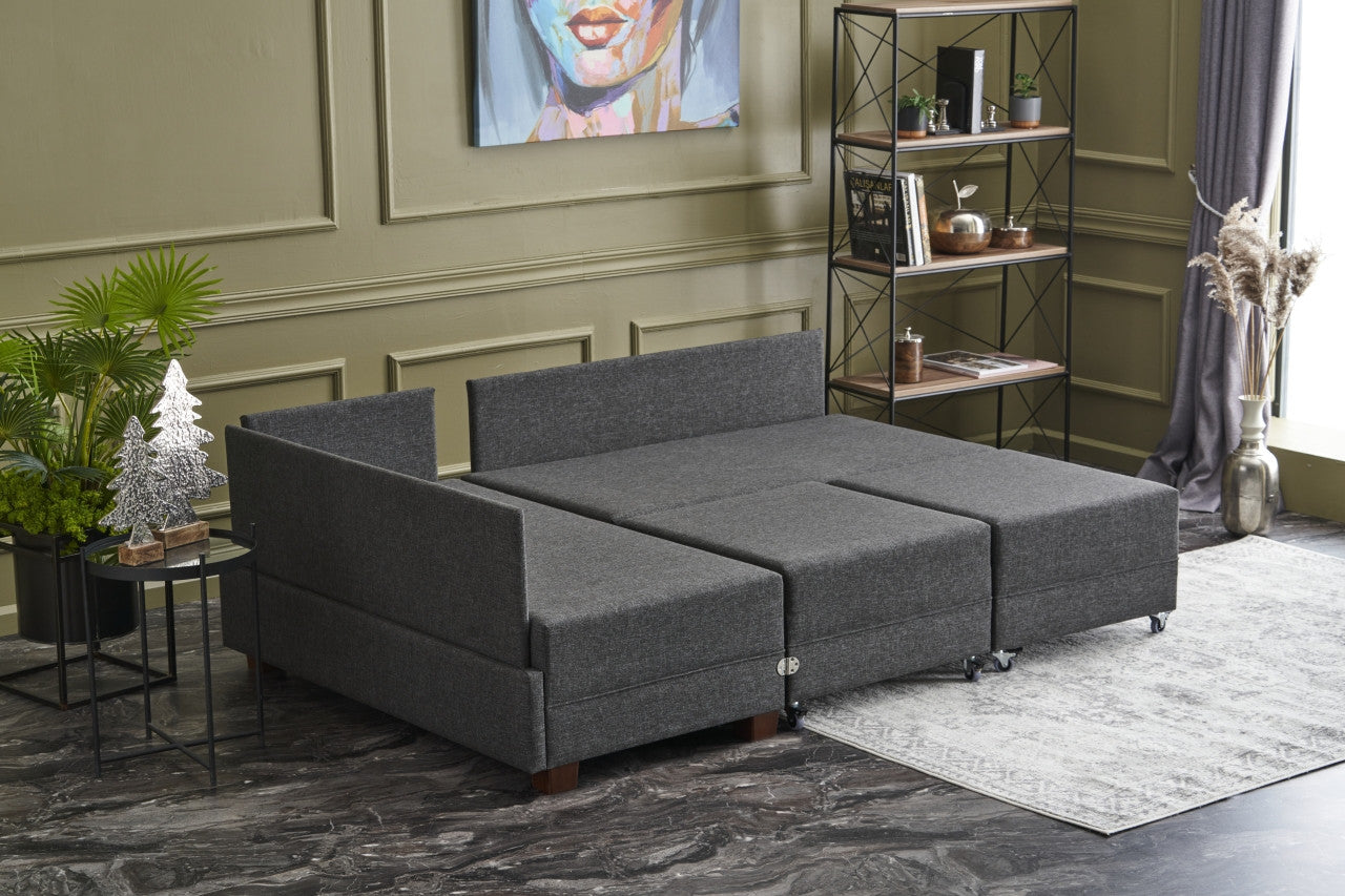 Sofá-cama de canto moderno, antracite, 210 x 280 cm | Estrutura de madeira, 100% algodão e poliéster, espuma 32 DNS | Elegante e funcional para qualquer espaço