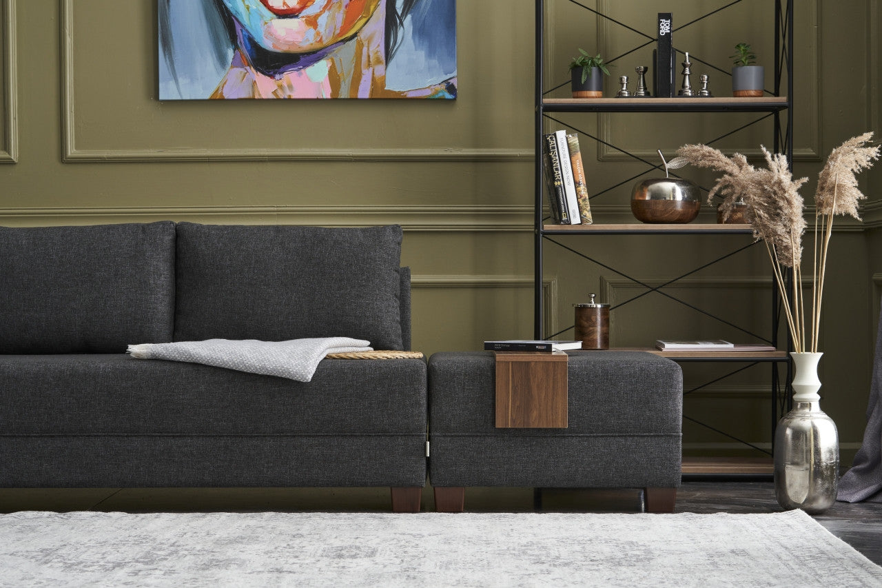 Sofá-cama de canto moderno, antracite, 210 x 280 cm | Estrutura de madeira, 100% algodão e poliéster, espuma 32 DNS | Elegante e funcional para qualquer espaço