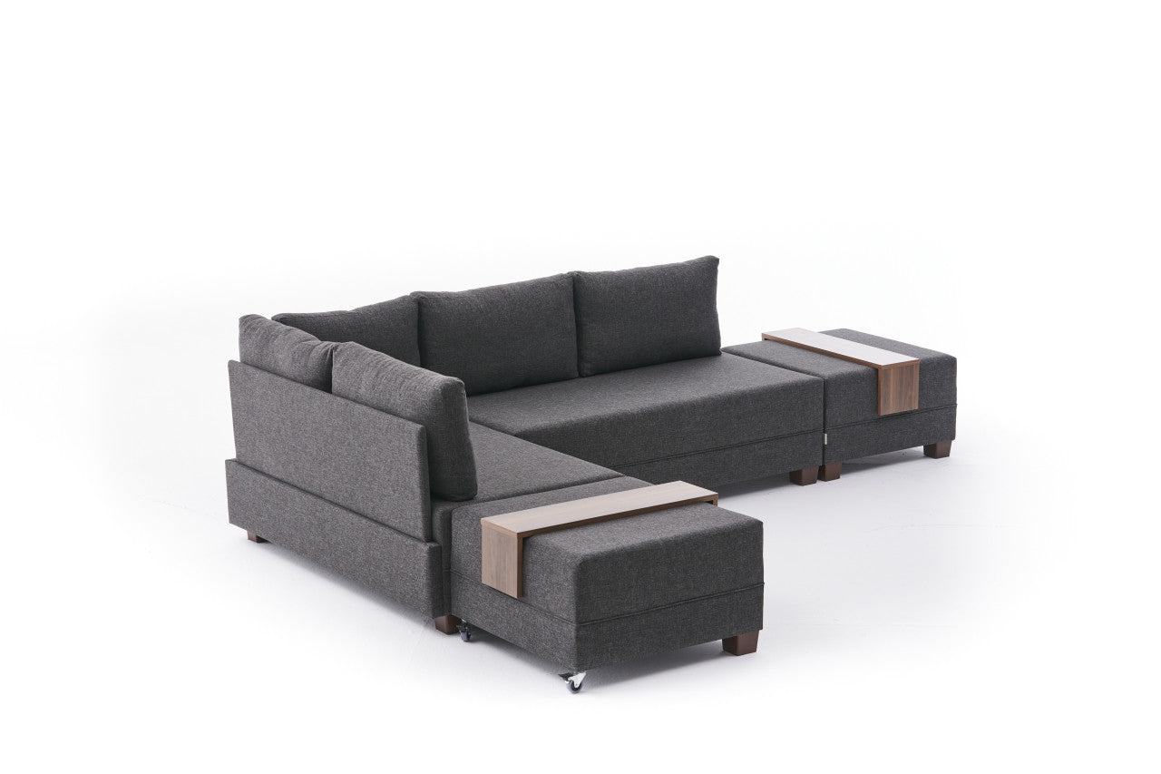 Sofá-cama de canto moderno, antracite, 210 x 280 cm | Estrutura de madeira, 100% algodão e poliéster, espuma 32 DNS | Elegante e funcional para qualquer espaço