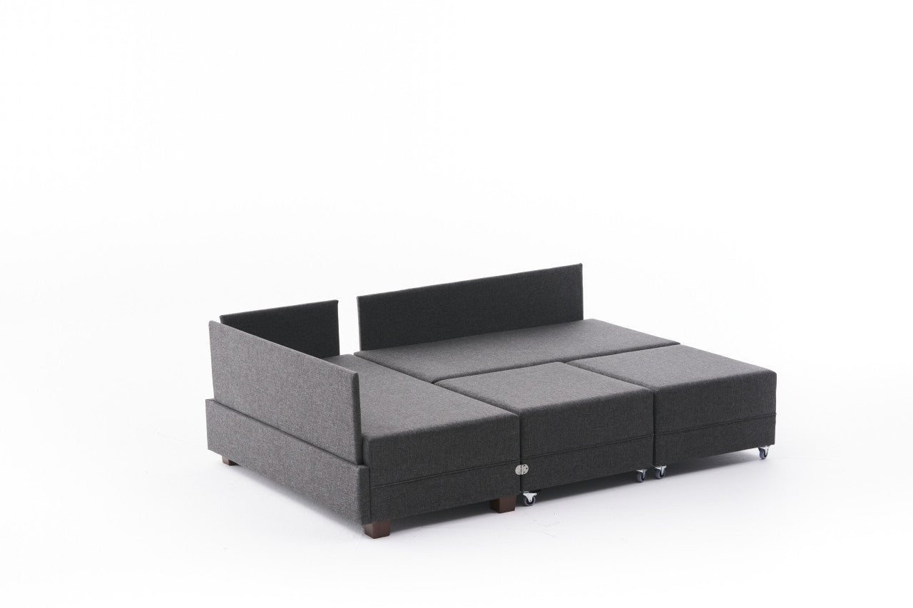 Sofá-cama de canto moderno, antracite, 210 x 280 cm | Estrutura de madeira, 100% algodão e poliéster, espuma 32 DNS | Elegante e funcional para qualquer espaço