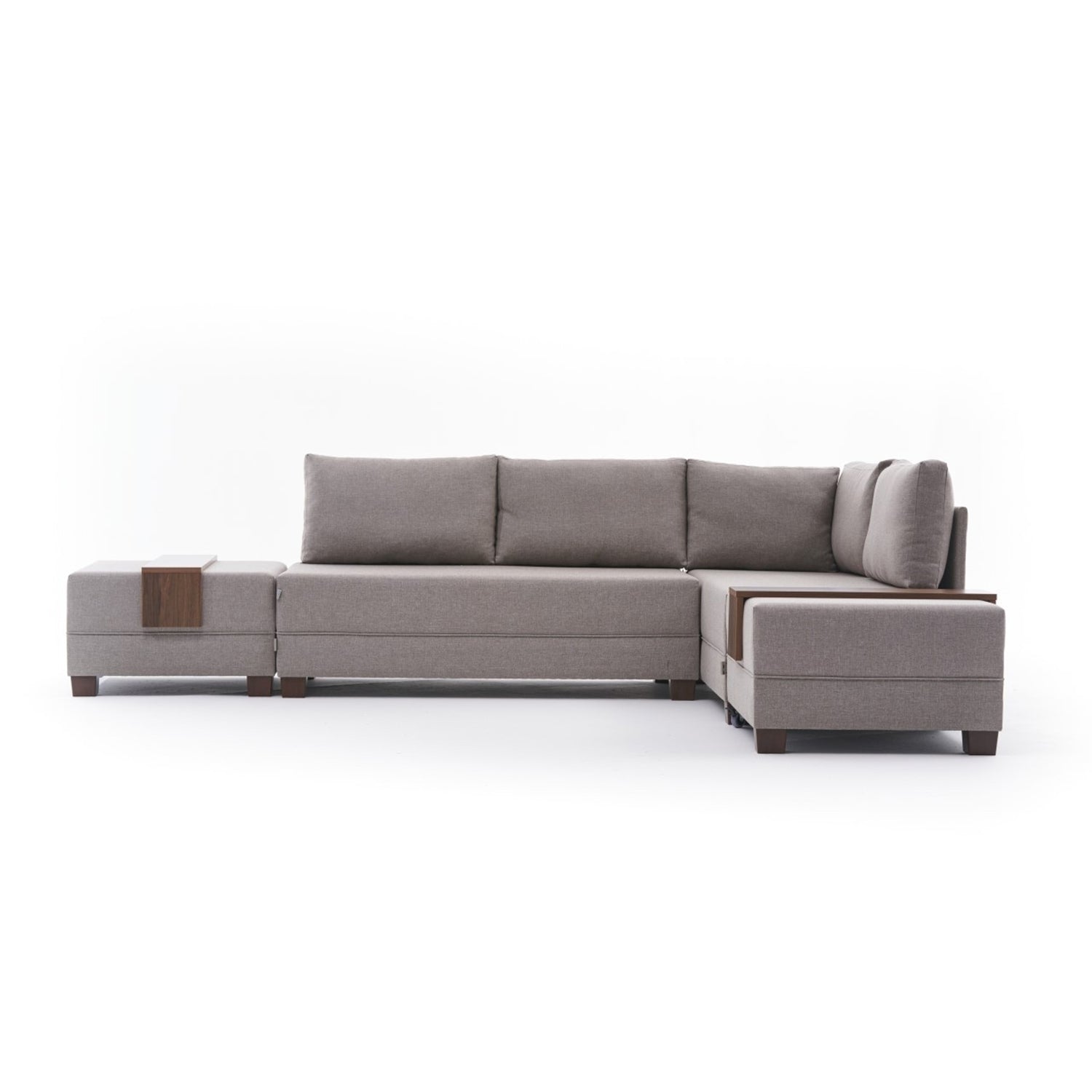 Sofá-cama de canto moderno em tom creme, 210 cm | Estrutura de madeira e revestimento em melamina, tecido 100% algodão/poliéster | Espuma DNS 32, design elegante e funcional