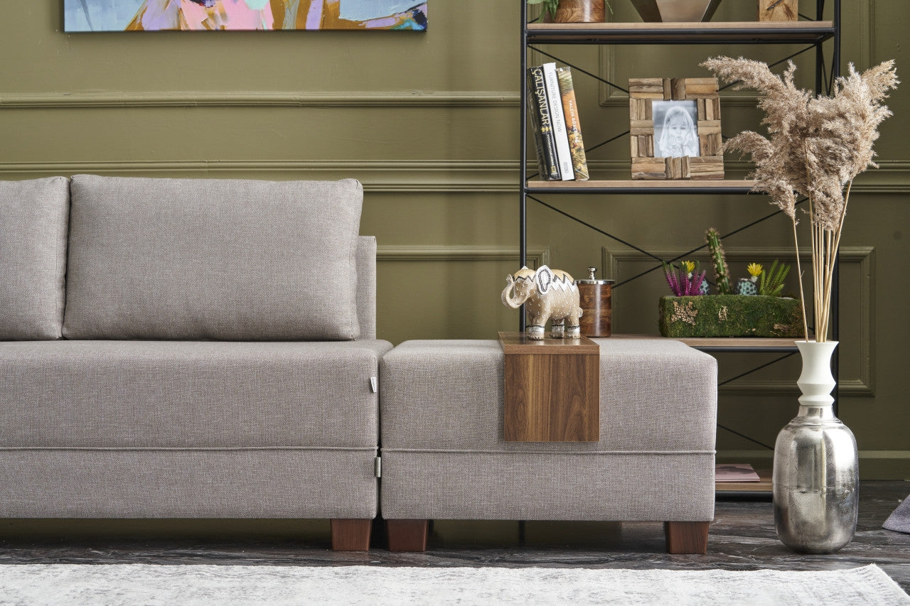 Sofá-cama de canto moderno em creme, 210 cm | Estrutura de madeira, 100% algodão e poliéster, espuma 32 DNS | Elegante e funcional para sala de estar e espaço de hóspedes
