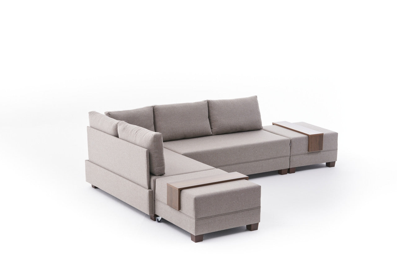 Sofá-cama de canto moderno em creme, 210 cm | Estrutura de madeira, 100% algodão e poliéster, espuma 32 DNS | Elegante e funcional para sala de estar e espaço de hóspedes