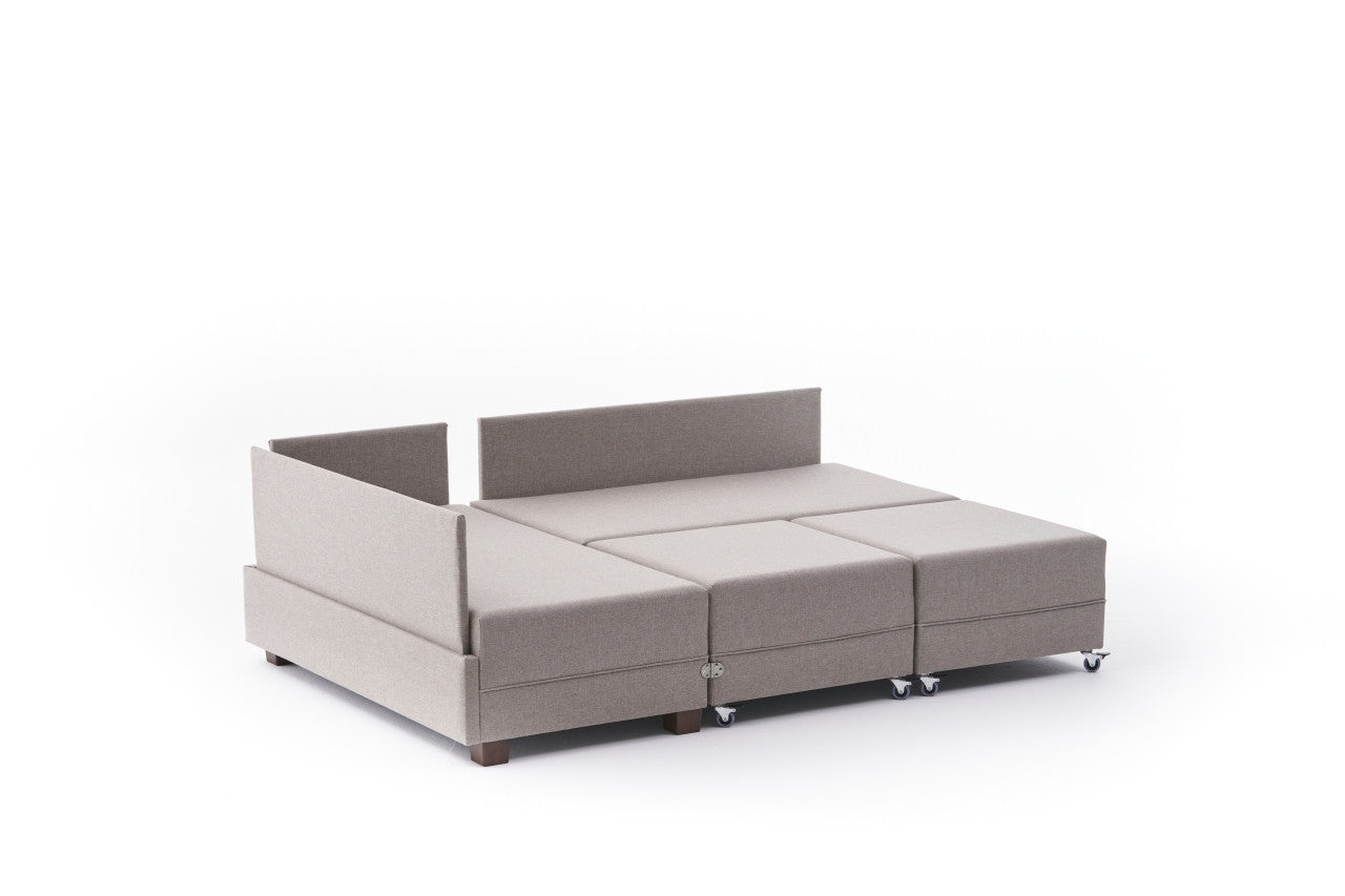 Sofá-cama de canto moderno em creme, 210 cm | Estrutura de madeira, 100% algodão e poliéster, espuma 32 DNS | Elegante e funcional para sala de estar e espaço de hóspedes