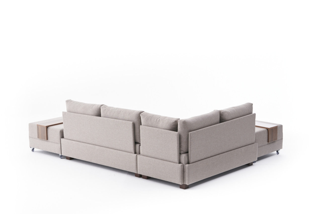 Sofá-cama de canto moderno em creme, 210 cm | Estrutura de madeira, 100% algodão e poliéster, espuma 32 DNS | Elegante e funcional para sala de estar e espaço de hóspedes
