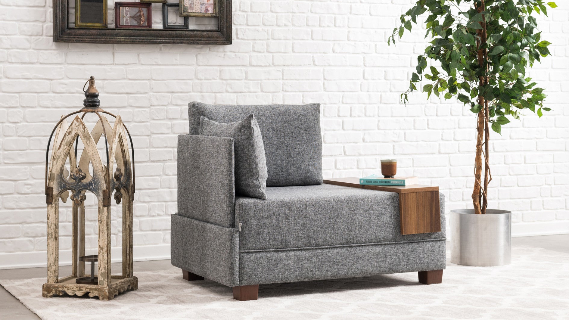 Sofá moderno de 1 lugar, cinza, 100 cm L x 80 cm A x 75 cm P | Estrutura durável de madeira/placa de fibra, fácil de limpar, 100% poliéster, design escandinavo elegante