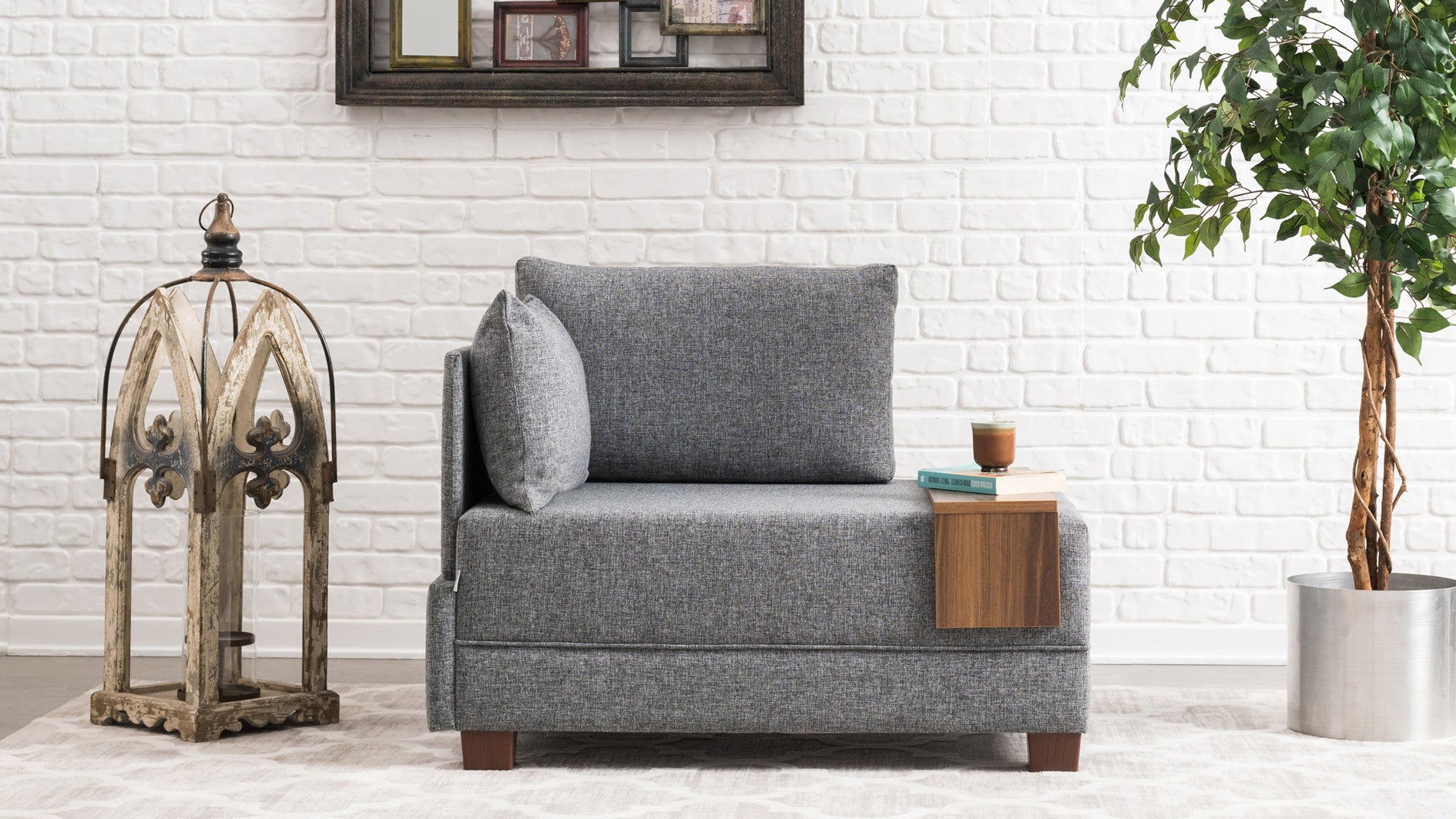 Sofá moderno de 1 lugar, cinza, 100 cm L x 80 cm A x 75 cm P | Estrutura durável de madeira/placa de fibra, fácil de limpar, 100% poliéster, design escandinavo elegante