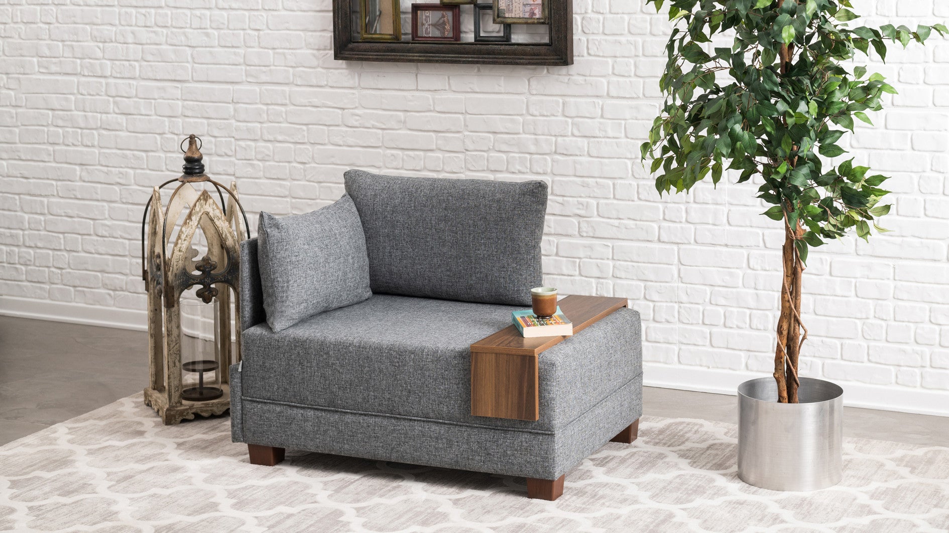 Sofá moderno de 1 lugar, cinza, 100 cm L x 80 cm A x 75 cm P | Estrutura durável de madeira/placa de fibra, fácil de limpar, 100% poliéster, design escandinavo elegante