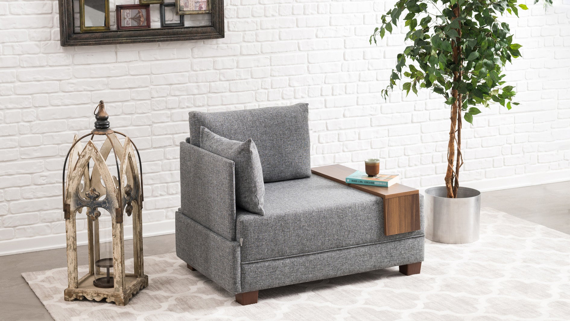 Sofá moderno de 1 lugar, cinza, 100 cm L x 80 cm A x 75 cm P | Estrutura durável de madeira/placa de fibra, fácil de limpar, 100% poliéster, design escandinavo elegante