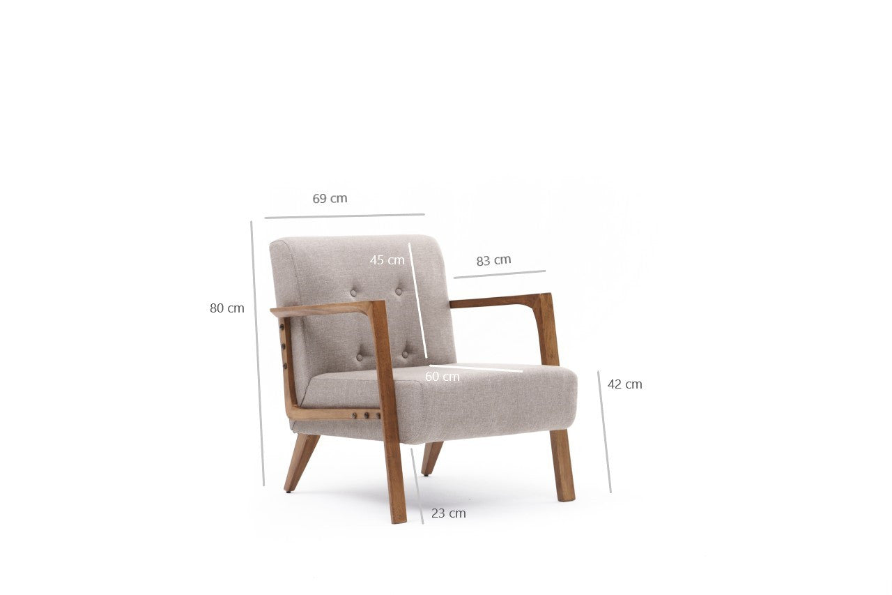 Poltrona – 69 x 80 x 83 cm – Cor Creme – Madeira de Faia
