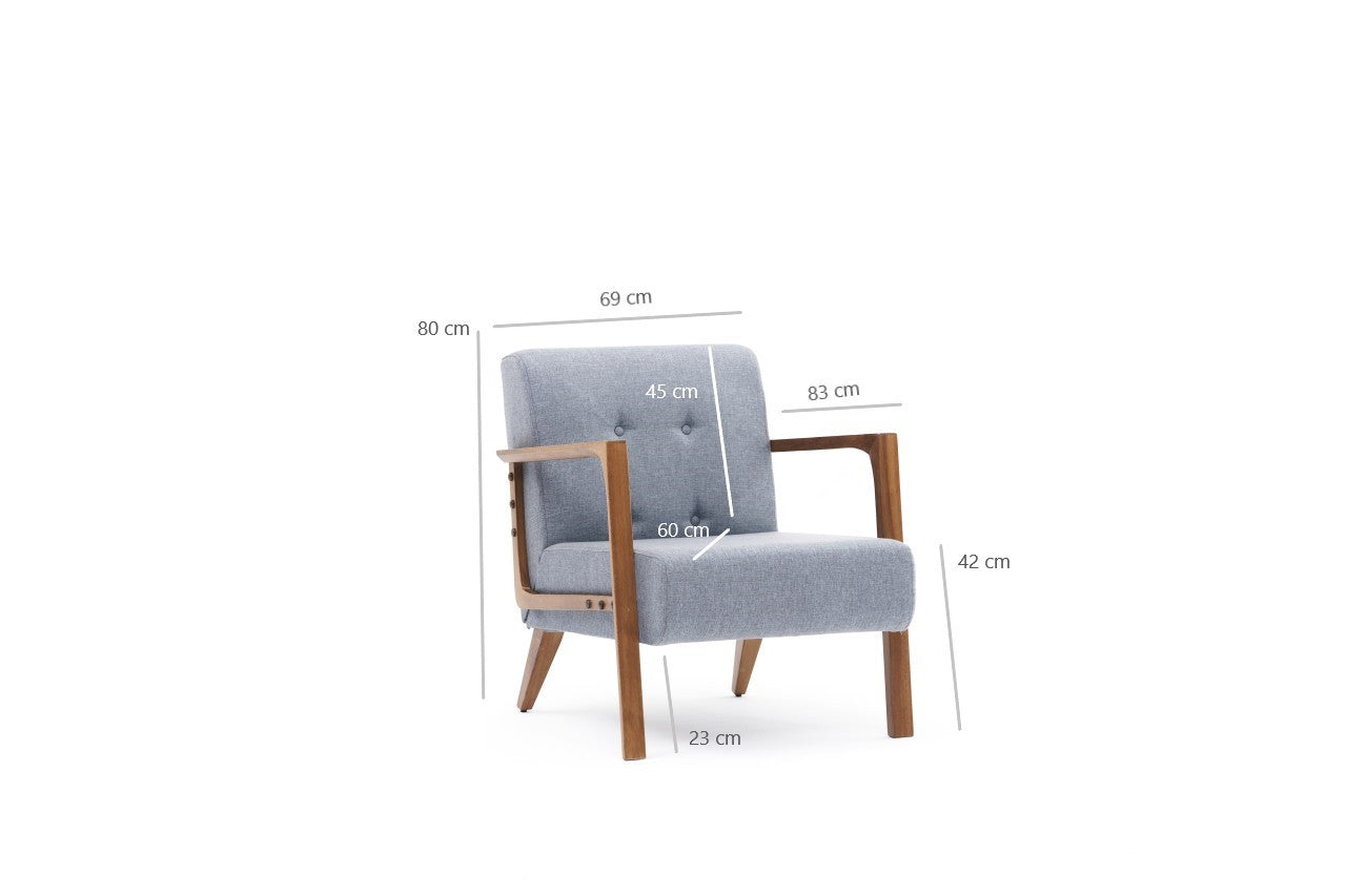 Poltrona Elegante – 69 x 80 x 83 cm – Azul Claro – Madeira de Faia
