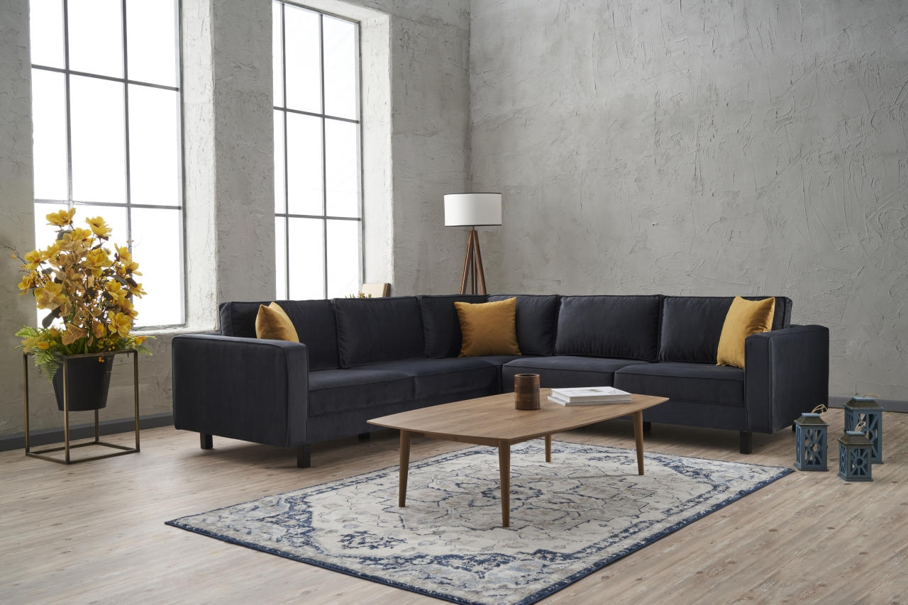 Sofá de Canto Moderno, Antracite, 258 cm | Estrutura em Madeira de Faia, Veludo 100% Poliéster, Espuma 28 DNS, Elegante e Confortável para Decoração de Casa e Hotel