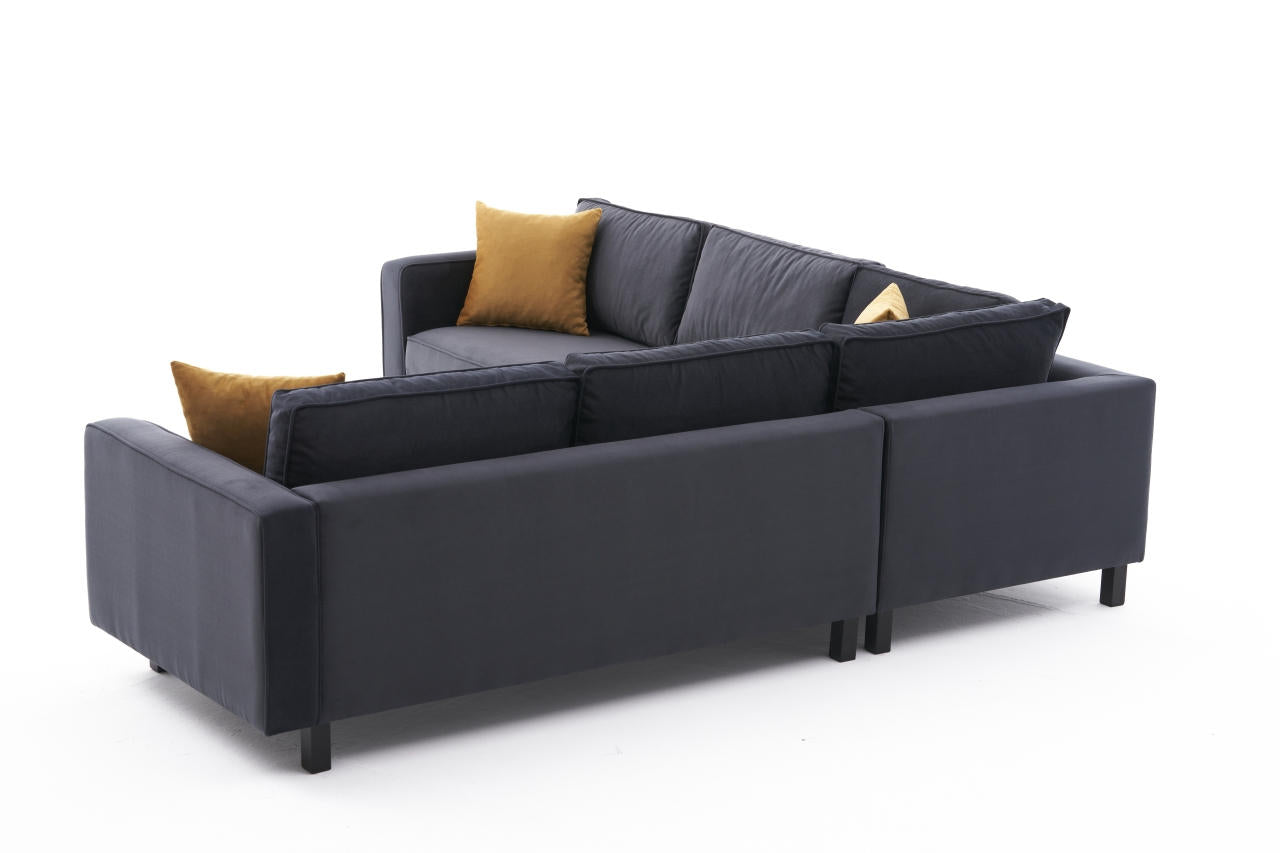 Sofá de Canto Moderno, Antracite, 258 cm | Estrutura em Madeira de Faia, Veludo 100% Poliéster, Espuma 28 DNS, Elegante e Confortável para Decoração de Casa e Hotel