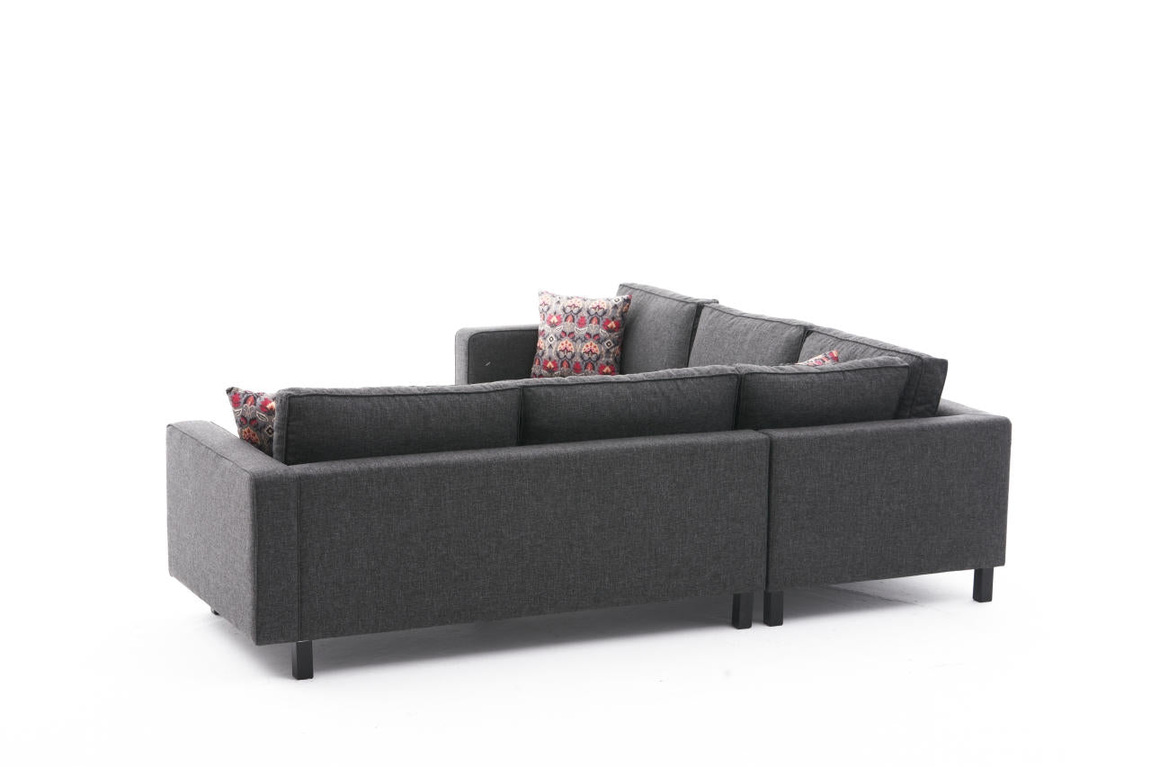 Sofá de canto moderno, antracite, 258 x 83 x 258 cm | Estrutura em madeira de faia, 100% poliéster/linho, espuma 28 DNS, elegante e confortável para qualquer ambiente