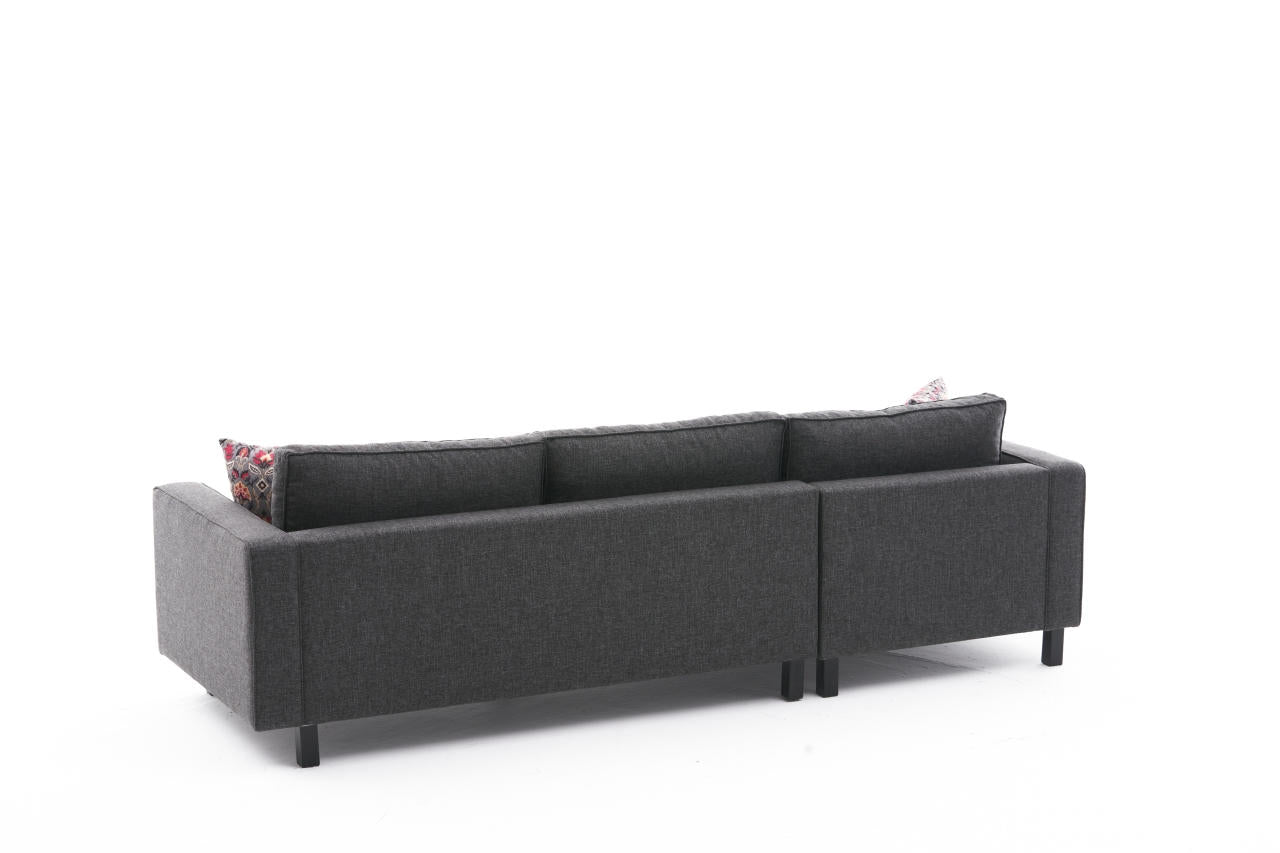 Sofá de canto moderno, antracite, 258 x 83 x 258 cm | Estrutura em madeira de faia, 100% poliéster/linho, espuma 28 DNS, elegante e confortável para qualquer ambiente