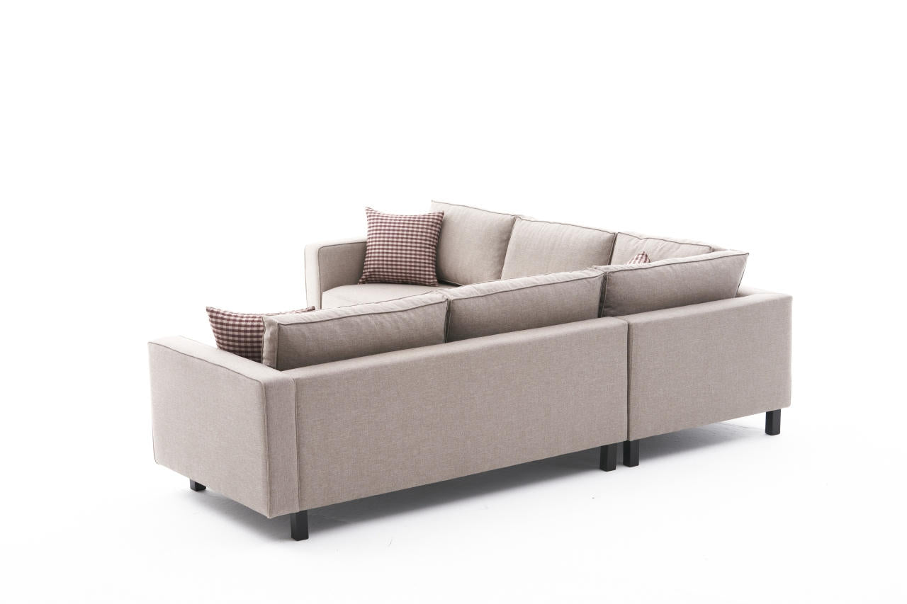 Sofá de canto moderno, creme, 258 x 83 x 258 cm | Estrutura de madeira de faia, 100% poliéster/linho, espuma 28 DNS, elegante e confortável para casa e hotel