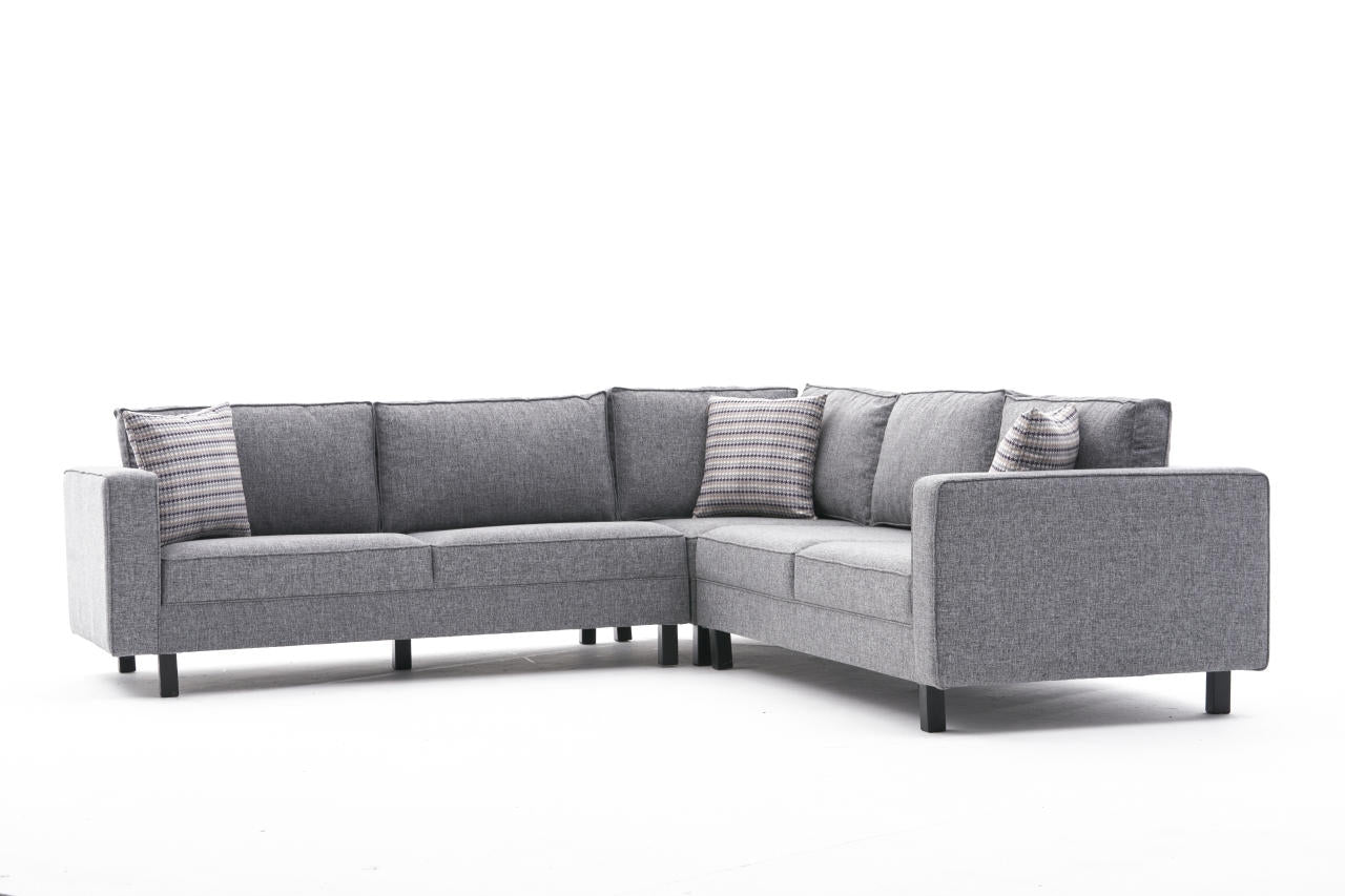 Sofá de Canto Moderno, Cinza, 258 cm | Estrutura em Madeira de Faia, 100% Poliéster/Linho, Espuma 28 DNS, Elegante e Confortável para Casas e Hotéis