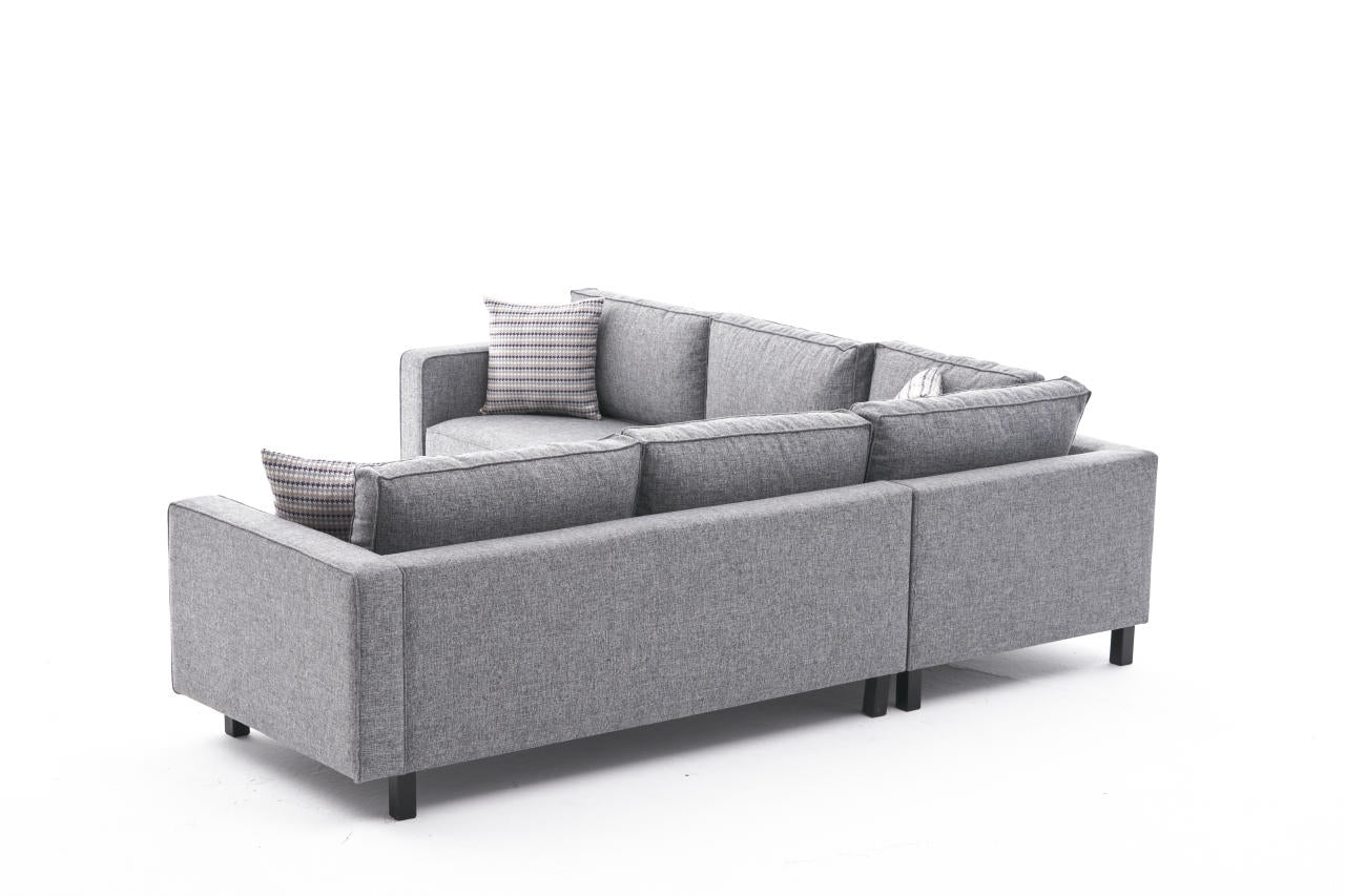 Sofá de Canto Moderno, Cinza, 258 cm | Estrutura em Madeira de Faia, 100% Poliéster/Linho, Espuma 28 DNS, Elegante e Confortável para Casas e Hotéis