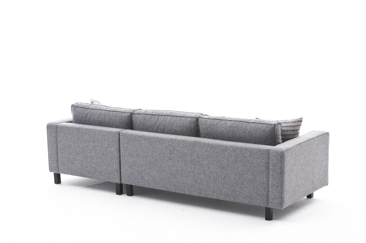 Sofá de Canto Moderno, Cinza, 258 x 181 x 83 cm | Estrutura em Madeira de Faia, 100% Poliéster/Linho, Espuma 28 DNS, Elegante e Confortável para Espaços de Convivência