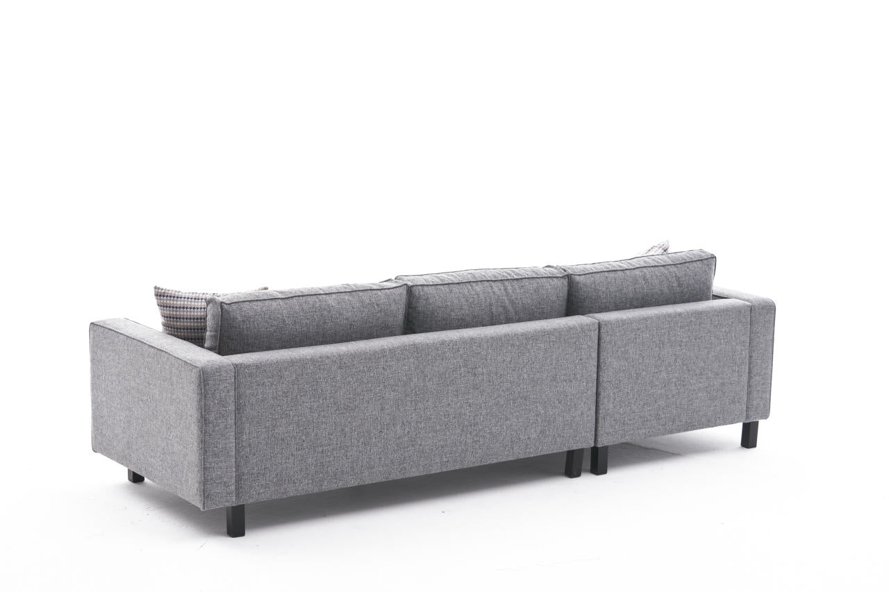 Sofá de Canto Moderno, Cinza, 258 x 181 x 83 cm | Estrutura em Madeira de Faia, 100% Poliéster/Linho, Espuma 28 DNS, Elegante e Confortável para Espaços de Convivência