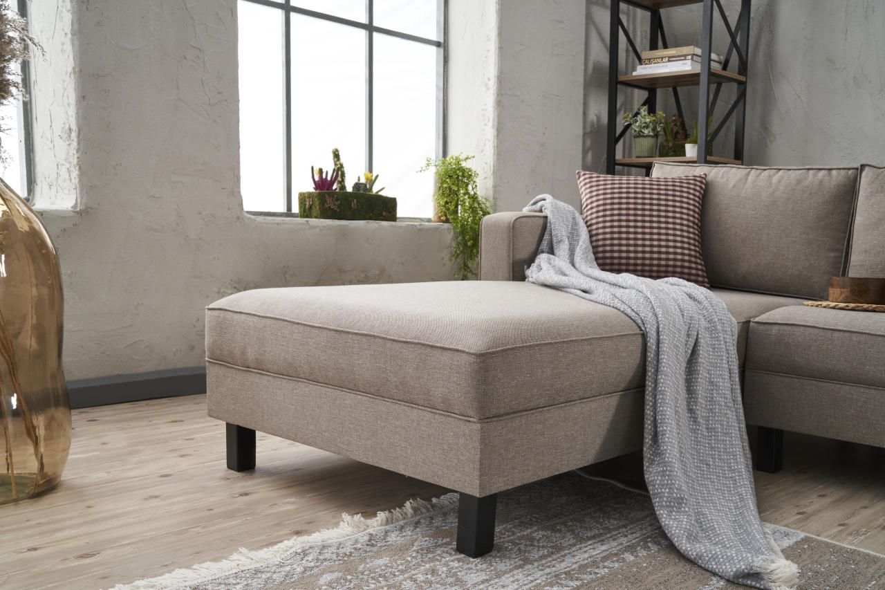 Sofá de canto moderno, creme, estrutura de madeira de faia, 258 x 181 x 83 cm | 100% poliéster/linho, espuma 28 DNS, elegante e confortável para espaços de convivência