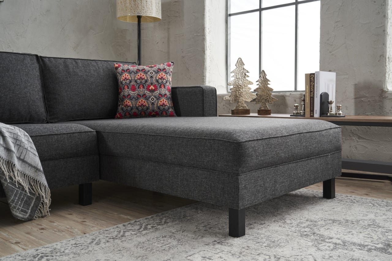 Sofá de Canto Moderno, Antracite, 258 x 181 x 83 cm | Estrutura em Madeira de Faia, 100% Poliéster/Linho, Espuma 28 DNS, Elegante e Confortável para Espaços de Convivência