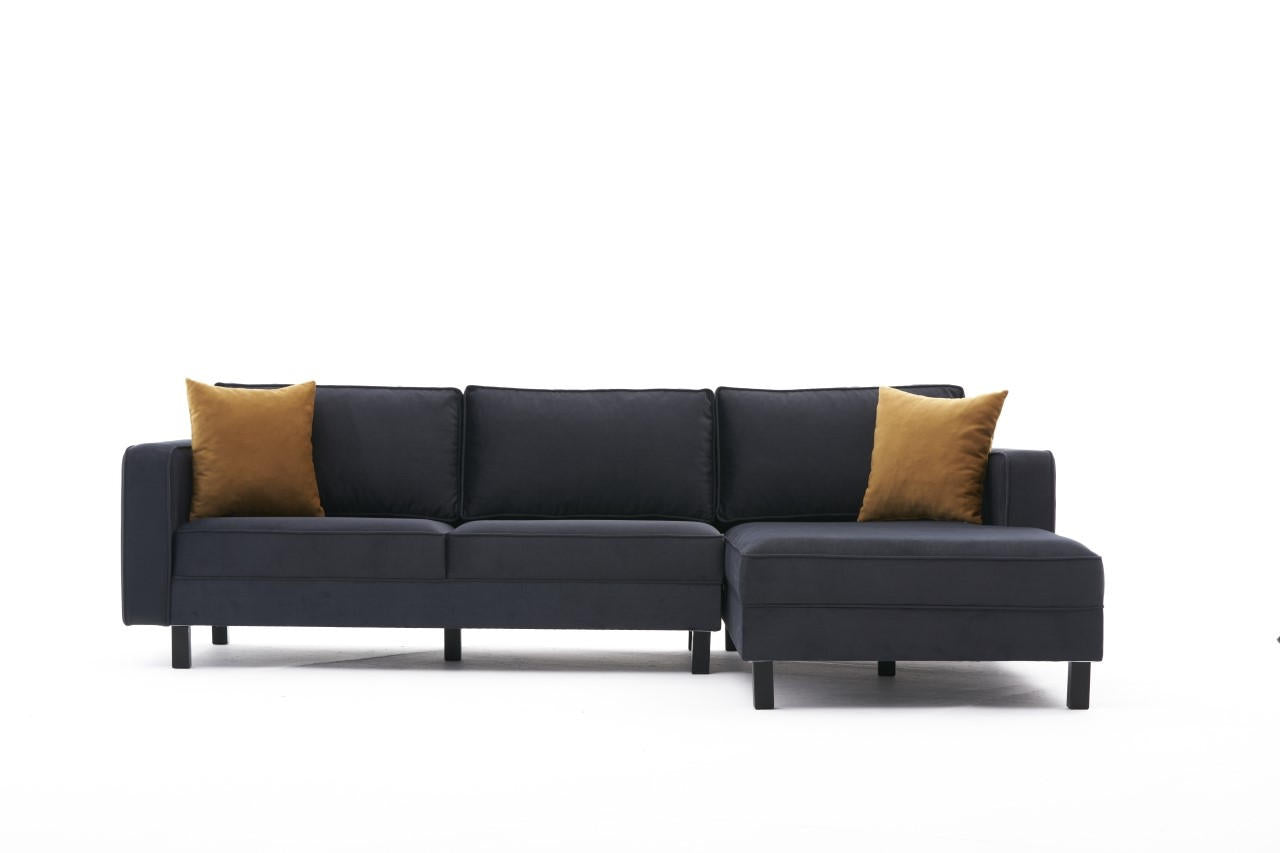 Sofá de canto elegante, antracite, 258 x 181 x 83 cm | Estrutura em madeira de faia, veludo 100% poliéster, espuma 28 DNS, design escandinavo moderno