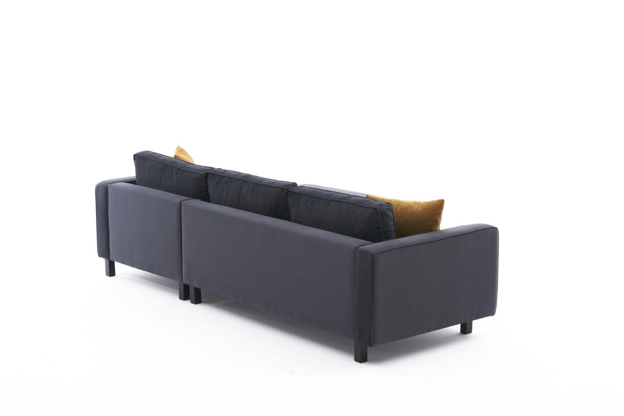 Sofá de canto elegante, antracite, 258 x 181 x 83 cm | Estrutura em madeira de faia, veludo 100% poliéster, espuma 28 DNS, design escandinavo moderno