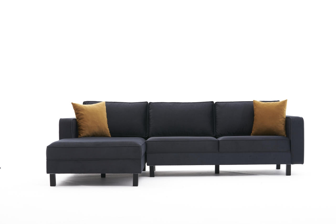 Sofá de canto elegante, antracite, 258 x 181 x 83 cm | Estrutura em madeira de faia, veludo 100% poliéster, espuma 28 DNS, design escandinavo moderno