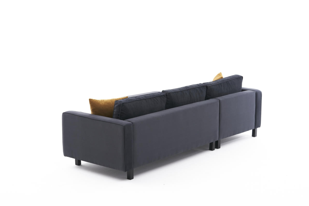 Sofá de canto elegante, antracite, 258 x 181 x 83 cm | Estrutura em madeira de faia, veludo 100% poliéster, espuma 28 DNS, design escandinavo moderno