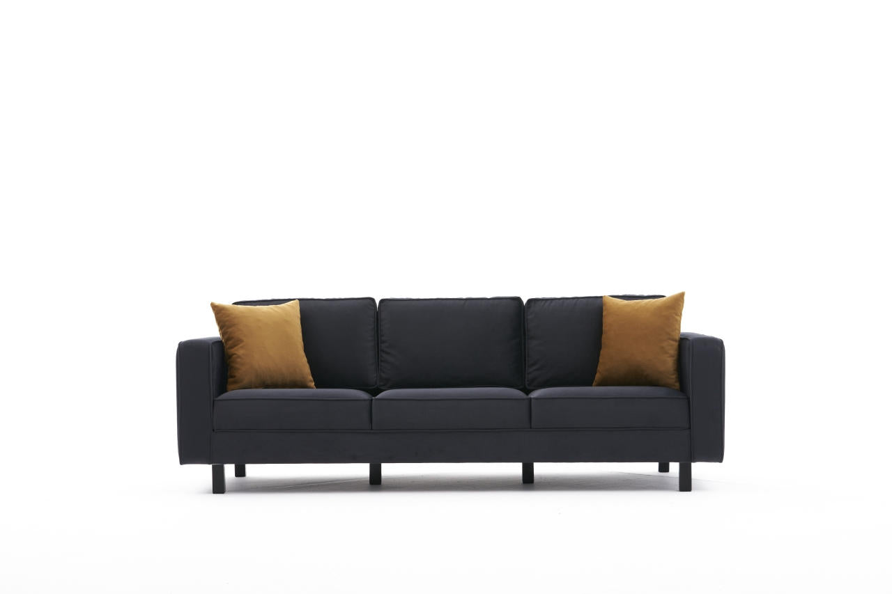 Sofá moderno de 3 lugares, veludo antracite, 222 cm | Estrutura de madeira de faia, espuma 28 DNS, elegante e confortável para residências, hotéis e espaços industriais