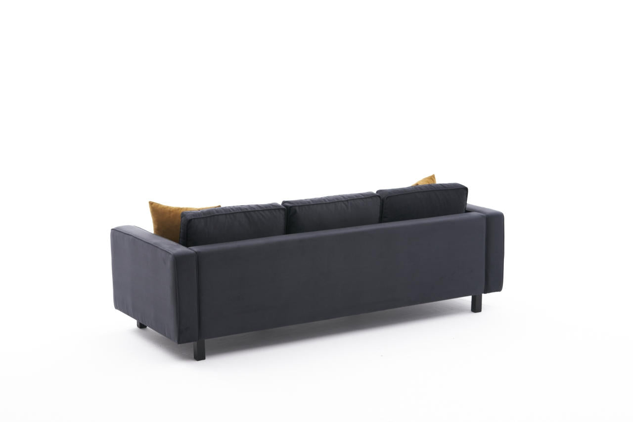 Sofá moderno de 3 lugares, veludo antracite, 222 cm | Estrutura de madeira de faia, espuma 28 DNS, elegante e confortável para residências, hotéis e espaços industriais