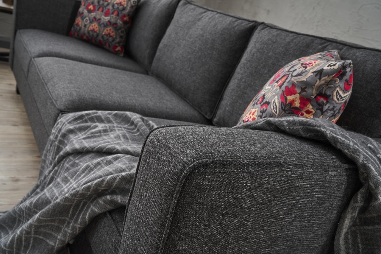 Sofá moderno de 3 lugares, antracite, 222 cm | Estrutura de madeira de faia, 100% poliéster/linho, espuma 28 DNS, elegante e confortável para casa e hotel