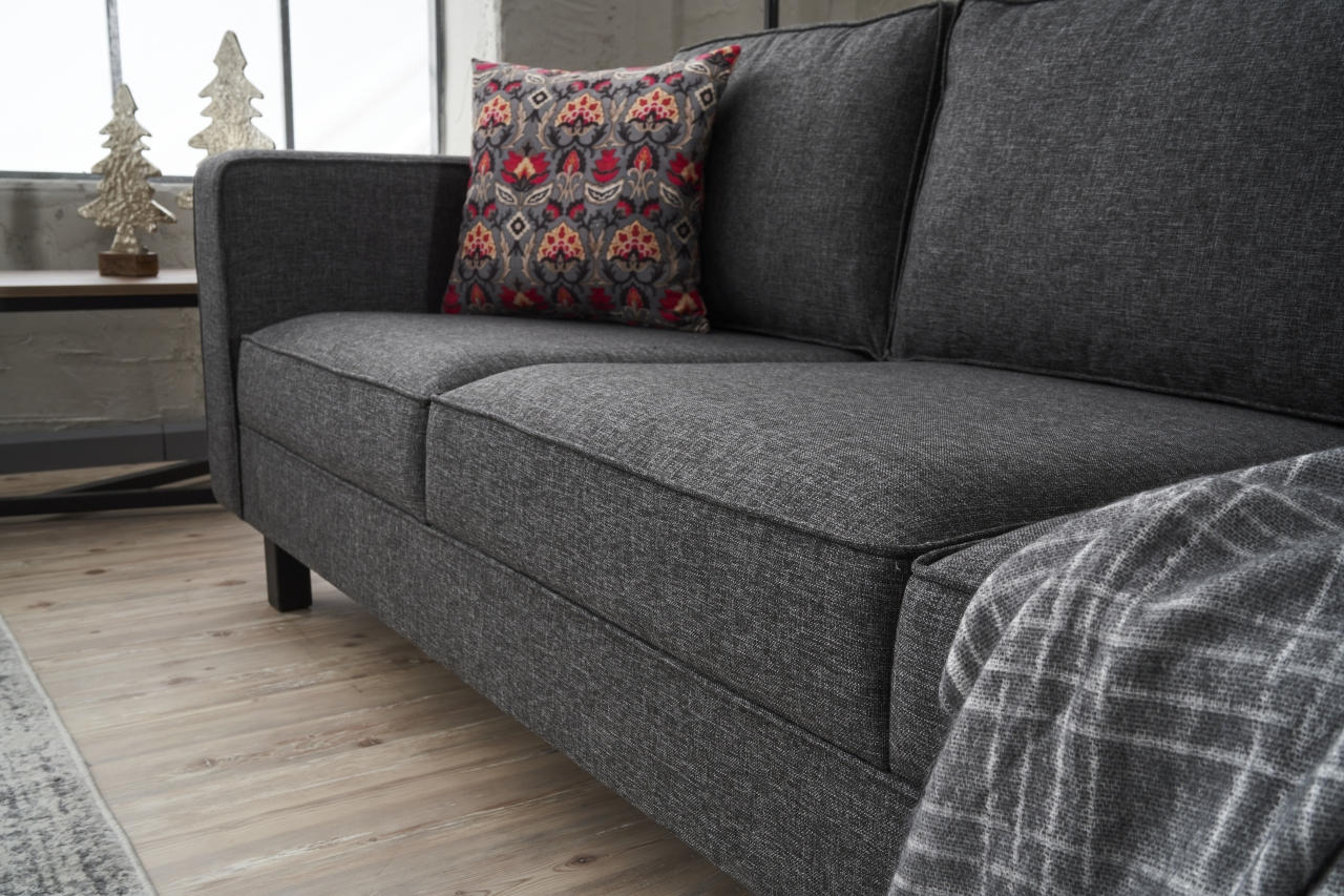 Sofá moderno de 3 lugares, antracite, 222 cm | Estrutura de madeira de faia, 100% poliéster/linho, espuma 28 DNS, elegante e confortável para casa e hotel