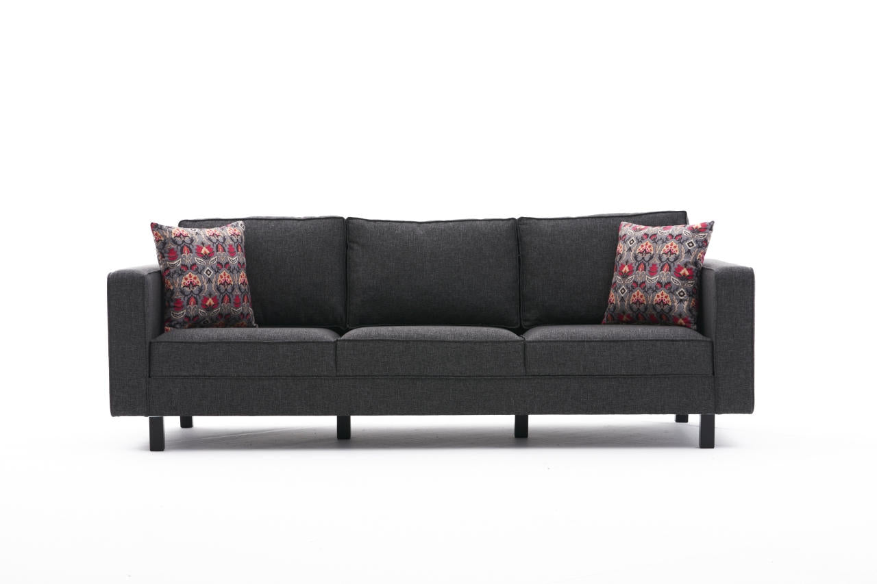 Sofá moderno de 3 lugares, antracite, 222 cm | Estrutura de madeira de faia, 100% poliéster/linho, espuma 28 DNS, elegante e confortável para casa e hotel