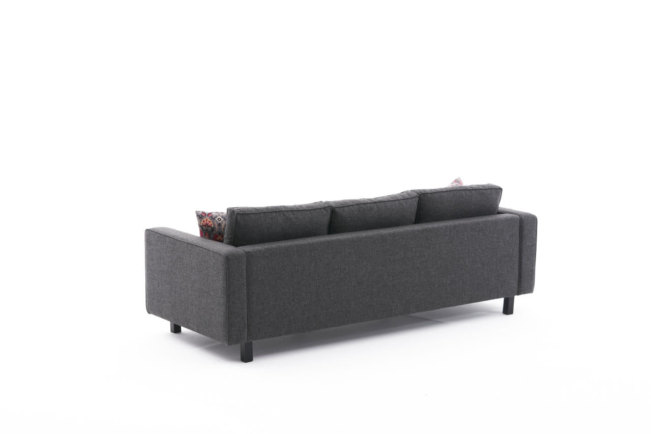 Sofá moderno de 3 lugares, antracite, 222 cm | Estrutura de madeira de faia, 100% poliéster/linho, espuma 28 DNS, elegante e confortável para casa e hotel