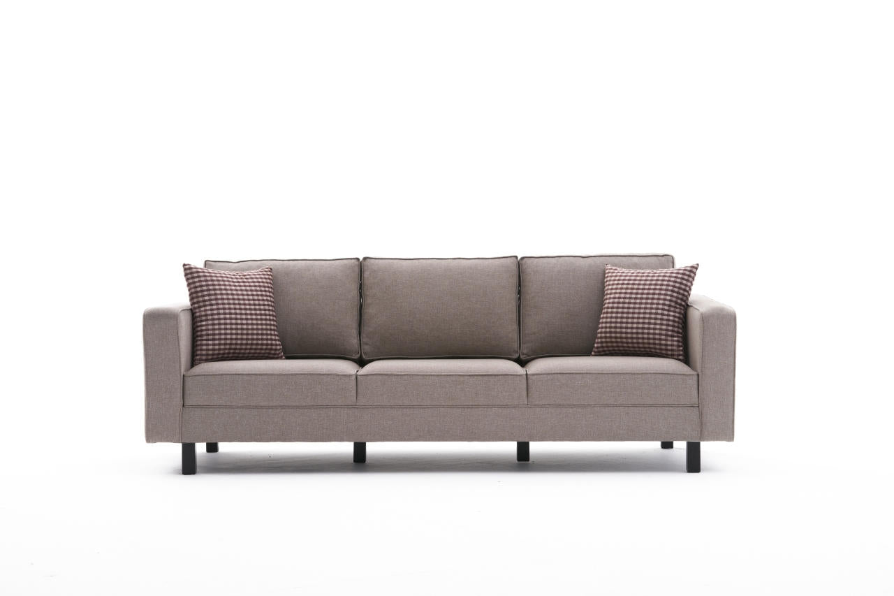 Sofá elegante de 3 lugares, cor creme, estrutura de madeira de faia, 222 x 91 x 83 cm | 100% poliéster/linho, espuma 28 DNS, perfeito para interiores modernos e escandinavos