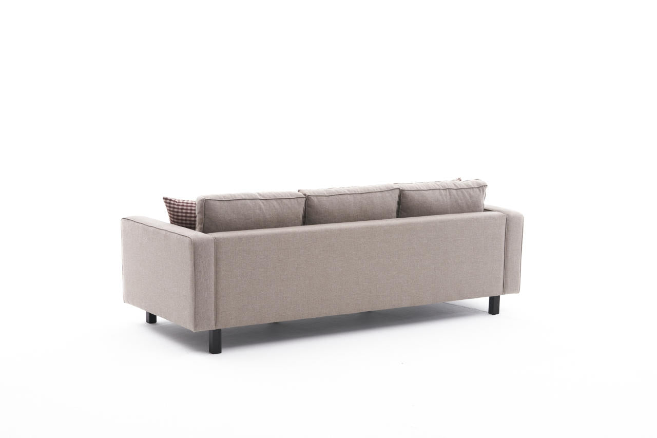 Sofá elegante de 3 lugares, cor creme, estrutura de madeira de faia, 222 x 91 x 83 cm | 100% poliéster/linho, espuma 28 DNS, perfeito para interiores modernos e escandinavos