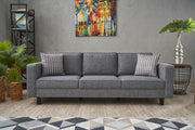 Sofá moderno de 3 lugares, estrutura de madeira de faia cinza, 222 x 83 x 91 cm | 100% poliéster/linho, espuma 28 DNS, elegante e confortável para casa e hotel
