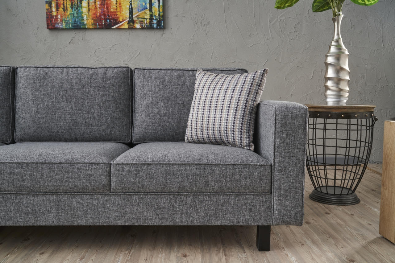 Sofá moderno de 3 lugares, estrutura de madeira de faia cinza, 222 x 83 x 91 cm | 100% poliéster/linho, espuma 28 DNS, elegante e confortável para casa e hotel