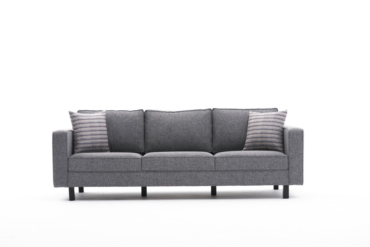 Sofá moderno de 3 lugares, estrutura de madeira de faia cinza, 222 x 83 x 91 cm | 100% poliéster/linho, espuma 28 DNS, elegante e confortável para casa e hotel