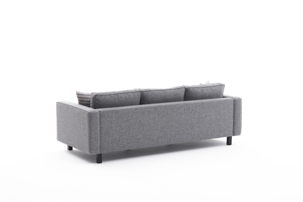Sofá moderno de 3 lugares, estrutura de madeira de faia cinza, 222 x 83 x 91 cm | 100% poliéster/linho, espuma 28 DNS, elegante e confortável para casa e hotel