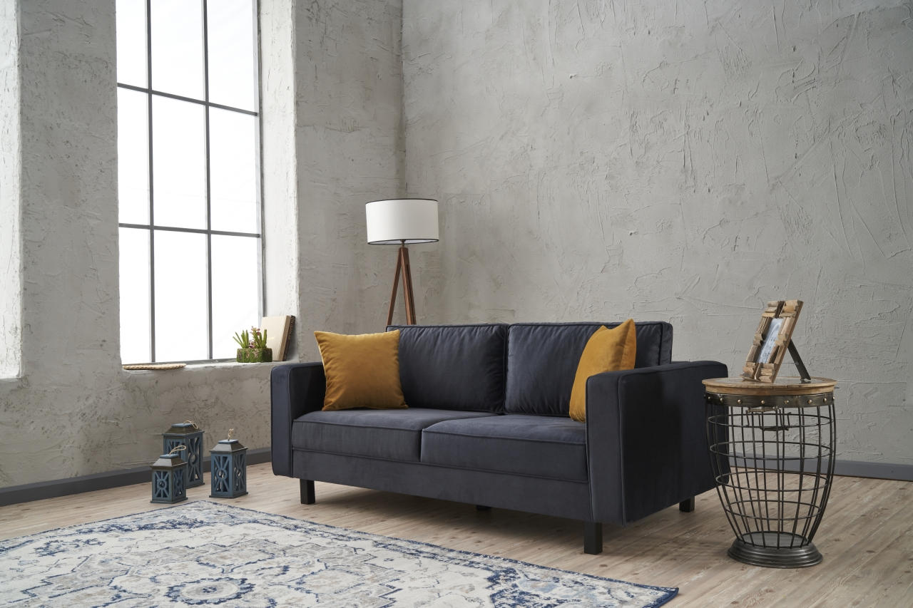 Sofá elegante de 2 lugares, veludo antracite, 180 x 91 x 83 cm | Estrutura de madeira de faia, espuma 28 DNS, perfeito para interiores modernos e escandinavos