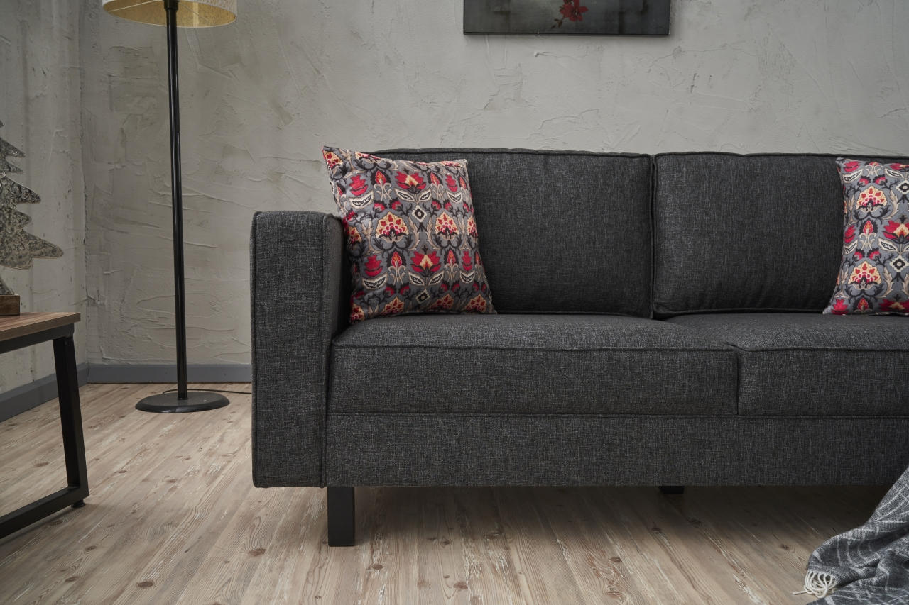 Sofá moderno de 2 lugares, antracite, 180 x 83 x 91 cm | Estrutura de madeira de faia, 100% poliéster/linho, espuma 28 DNS, elegante e confortável para casa e escritório
