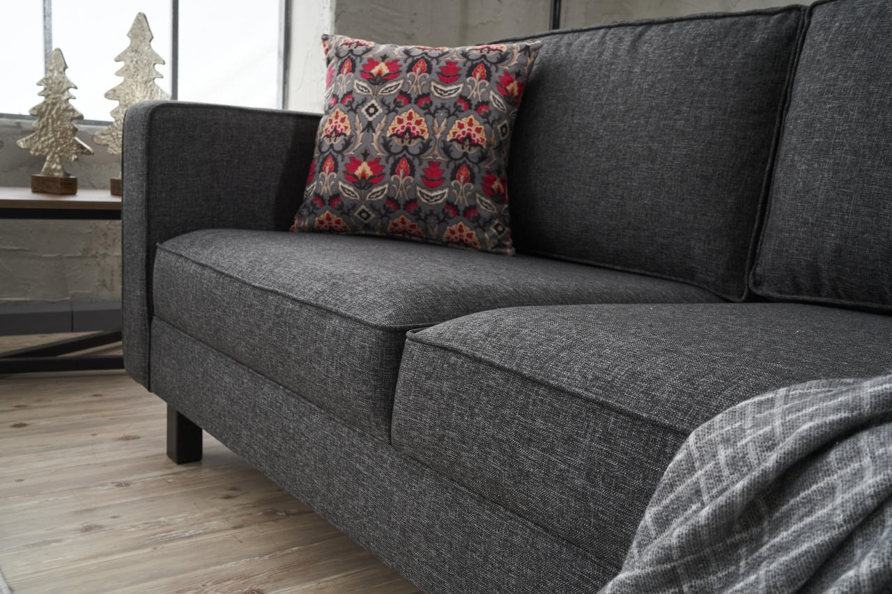 Sofá moderno de 2 lugares, antracite, 180 x 83 x 91 cm | Estrutura de madeira de faia, 100% poliéster/linho, espuma 28 DNS, elegante e confortável para casa e escritório